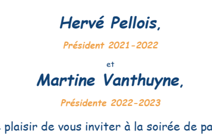 Soirée de passation entre Hervé Pellois, président 2021-2022 et Martine Vanthuyne, présidente 2022-2023.